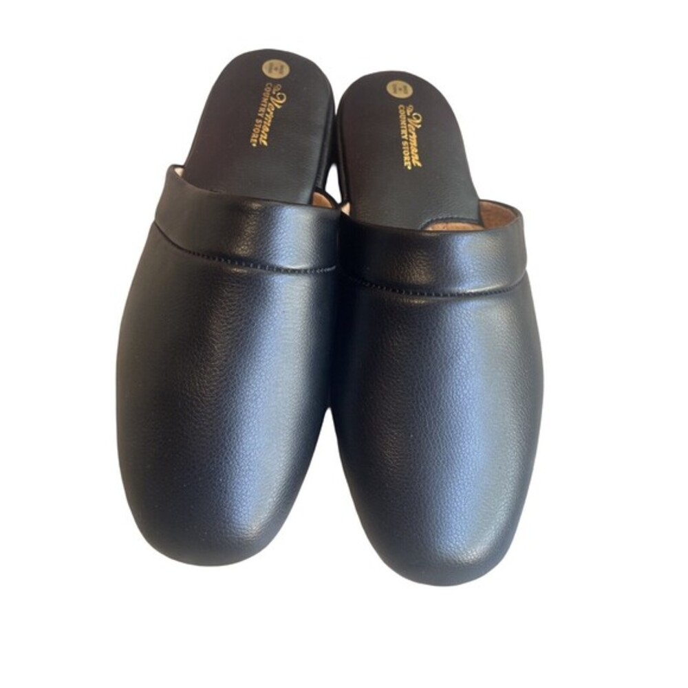 The Vermont Country Store Men’s Original Black Leather Scuff/slippers Size 11